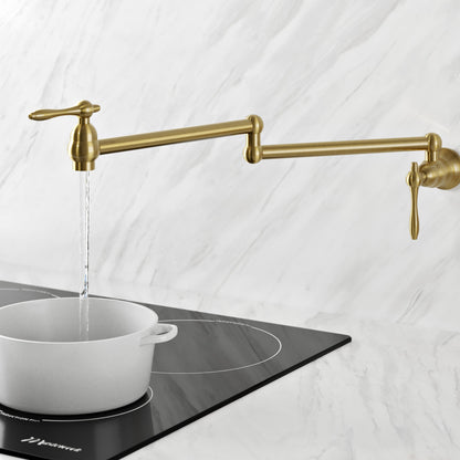 Plaisir Retractable Wall Mount Pot Filler Faucet in Brushed Gold