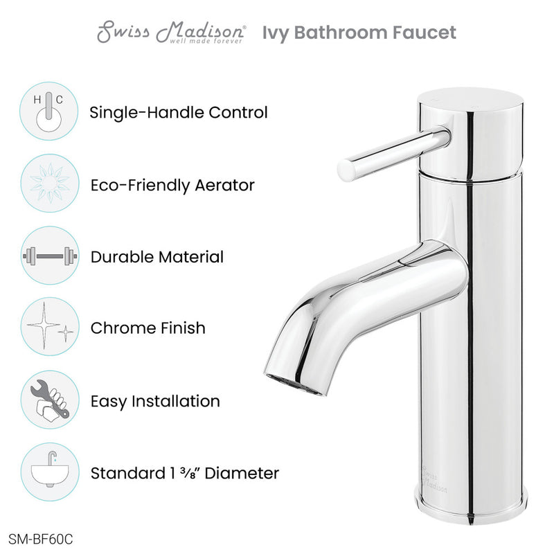 Ivy Single Hole, Single-Handle, Bathroom Faucet in Chrome