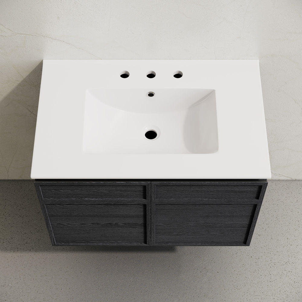 St. Tropez 30" Wall-Mounted Bathroom Vanity in Black Oak with 3-Hole Widespread Sink Top