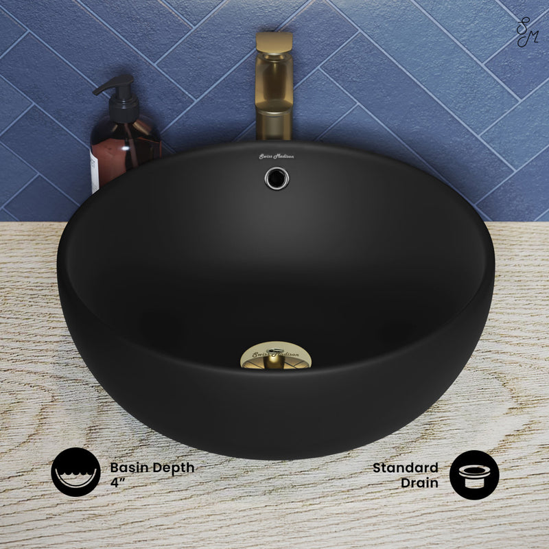 Sublime 17” Round Vessel Sink in Matte Black