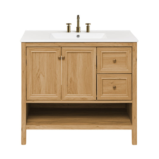 Chateau 36" Freestanding Bathroom Vanity in Golden Oak with 3-Hole Widespread Sink Top