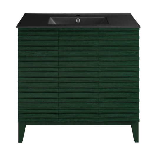 Cascade 36" Freestanding Bathroom Vanity in Green Oak with Black Sink Top