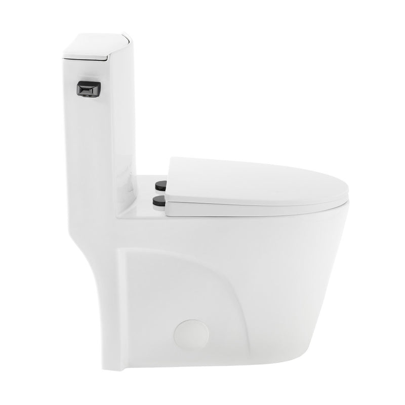 St. Tropez One Piece Elongated Toilet Side Flush 1.28 gpf with Black Hardware