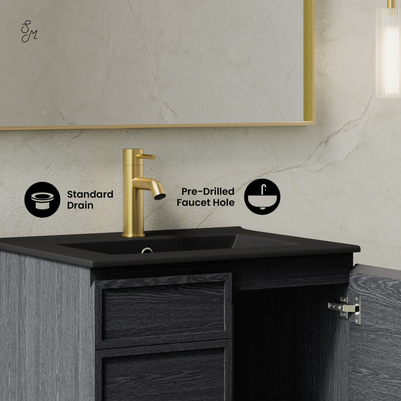 St. Tropez 24" Wall-Mounted Bathroom Vanity in Black Oak with Black Sink Top