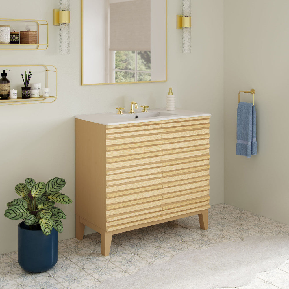 Cascade 30" Freestanding Bathroom Vanity in Natural Oak with 3-Hole Widespread Sink Top