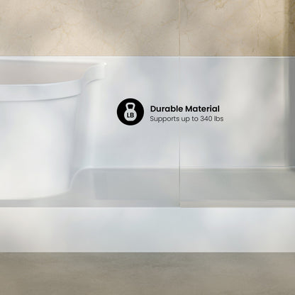Aquatique 60" x 32" Single Threshold Shower Base With Right Hand Drain and Integral Left Hand Seat in White