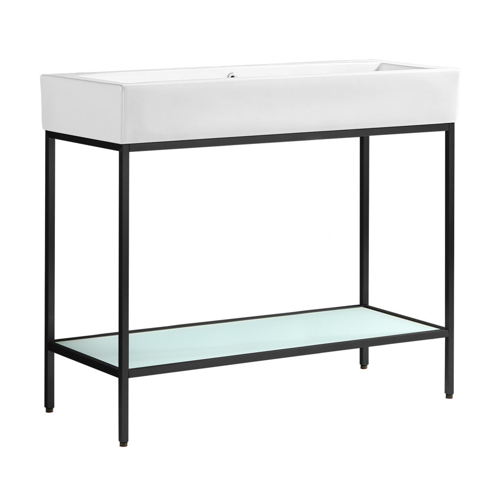 Pierre 40" Open Shelf Black Frame Freestanding Bathroom Vanity with Sink Top