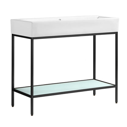 Pierre 40" Open Shelf Black Frame Freestanding Bathroom Vanity with Sink Top