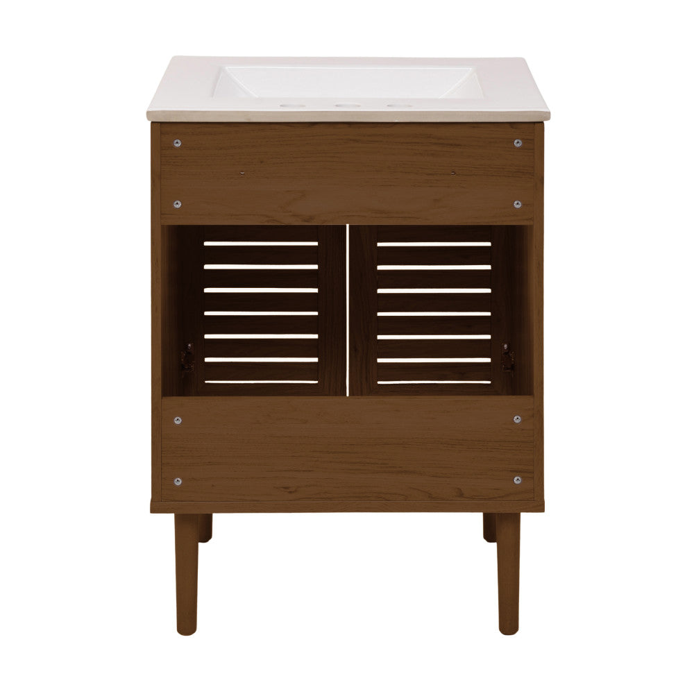 Bron 24" Freestanding Bathroom Vanity in Brown Oak with 3-Hole Widespread Sink Top