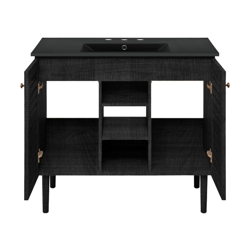 Bron 36" Freestanding Bathroom Vanity in Black Oak with Black 3-Hole Widespread Sink Top