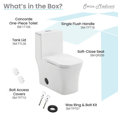 Concorde One-Piece 14" Rough-in 1.1/1.6 GPF Dual Top Flush Square Toilet in Glossy White