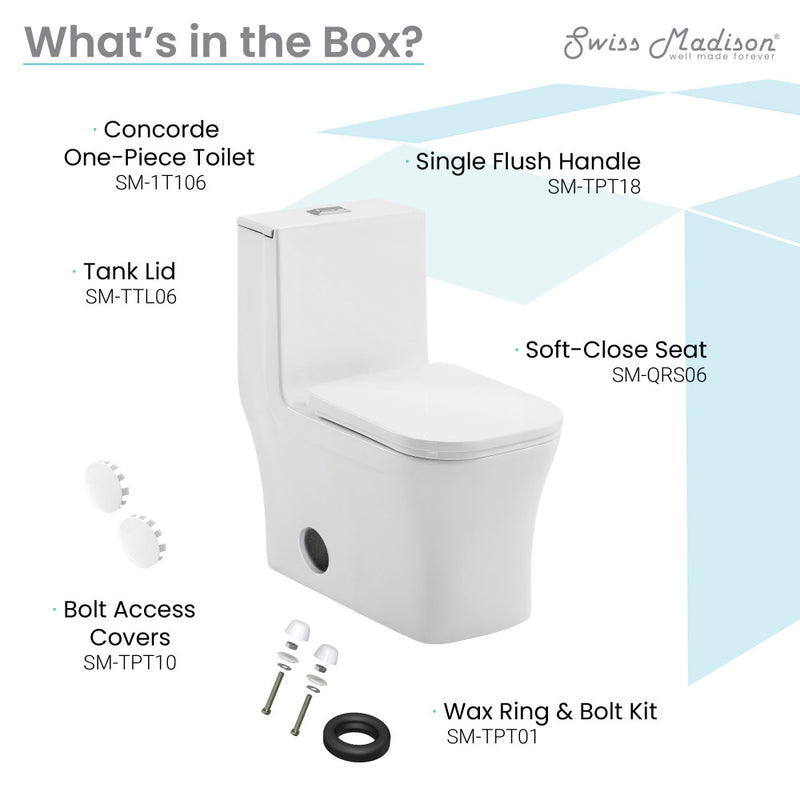 Concorde One-Piece 14" Rough-in 1.1/1.6 GPF Dual Top Flush Square Toilet in Glossy White