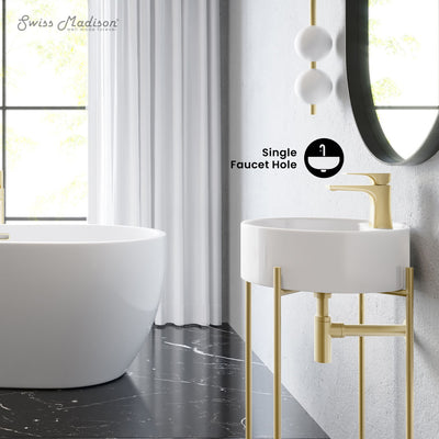 Monaco 16" Round Console Sink with Faucet Mount, White Basin Brushed Gold Legs