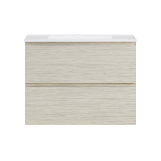 Liberte 30" Wall-Mounted Bathroom Vanity in White Oak with 3-Hole Widespread Sink Top