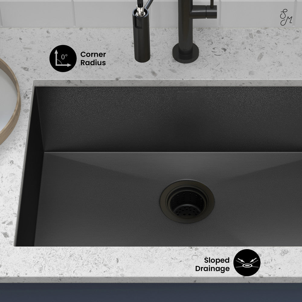 Tourner 26 x 18 Stainless Steel, Single Basin, Undermount Kitchen Sink, Black