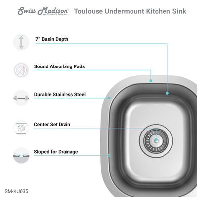 Toulouse 13 x 15 Stainless Steel Single Basin Undermount Kitchen Sink