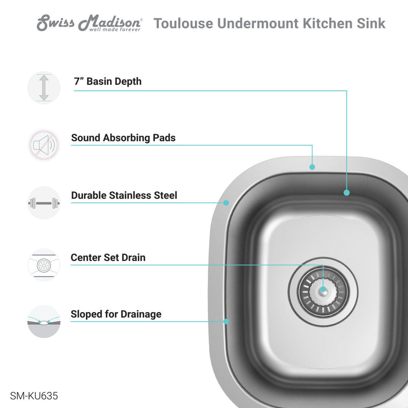 Toulouse 13 x 15 Stainless Steel Single Basin Undermount Kitchen Sink