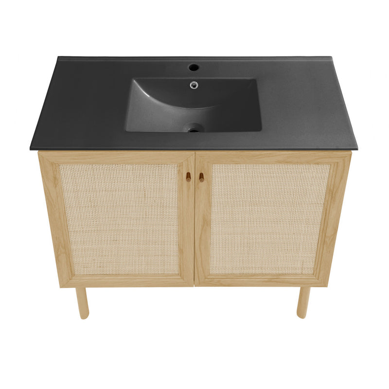 Classe 36" Freestanding Bathroom Vanity in Natural Oak with Black Sink Top