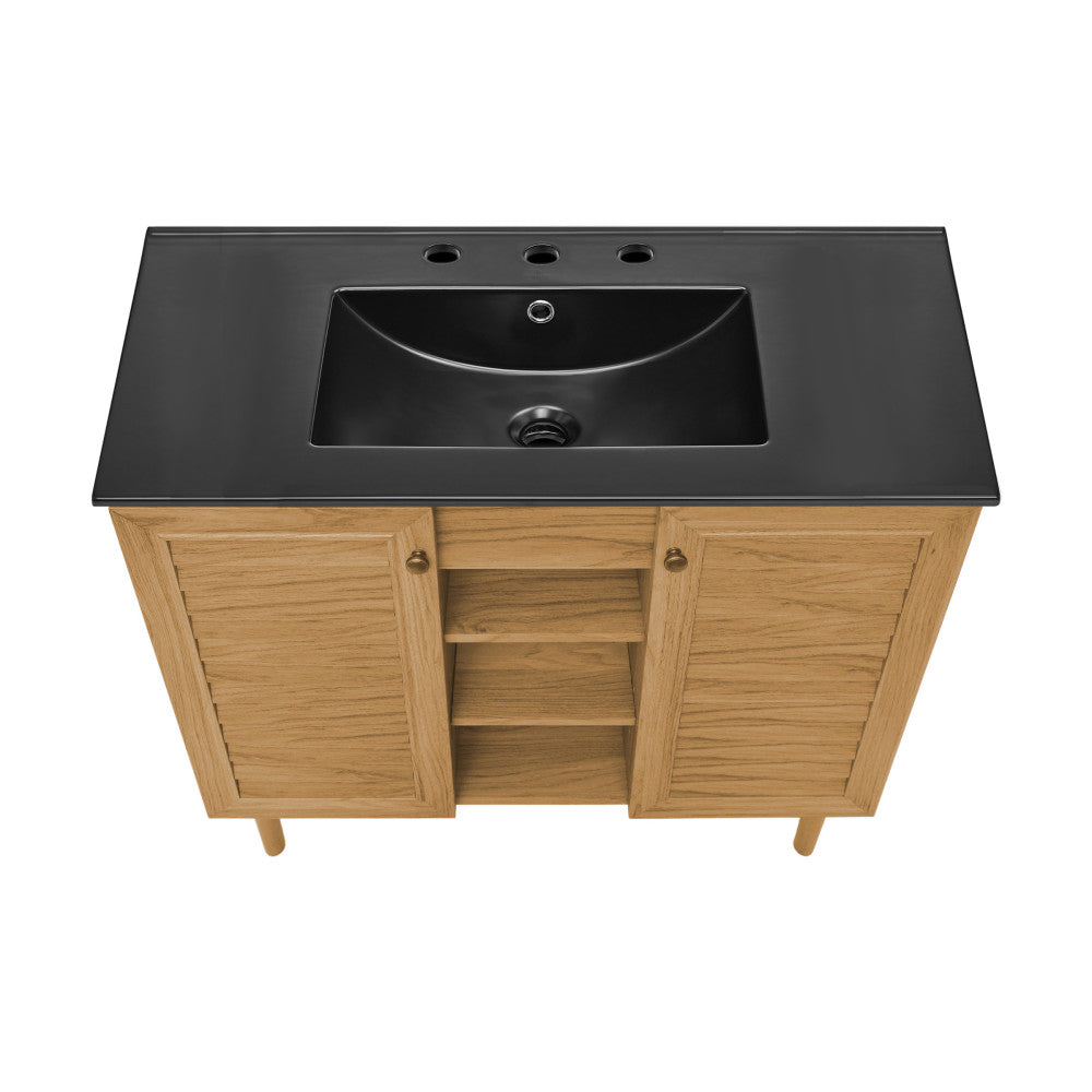 Bron 36" Freestanding Bathroom Vanity in Golden Oak with Black 3-Hole Widespread Sink Top