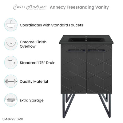 Annecy 24 in. Phantom Black Bathroom Vanity With Black Ceramic Sink Top