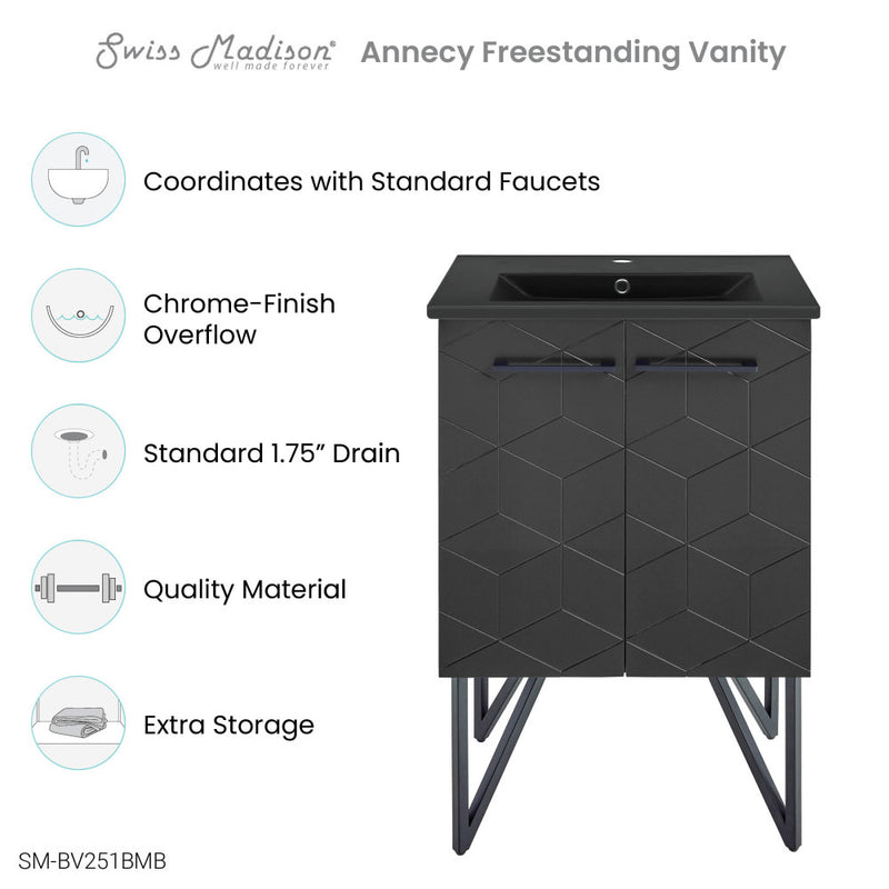 Annecy 24 in. Phantom Black Bathroom Vanity With Black Ceramic Sink Top