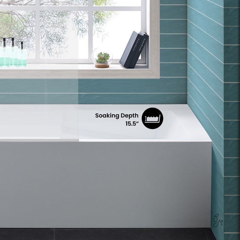 Voltaire 54 x 30 Skirted Left Drain Soaking Apron Bathtub in Glossy White with Integrated Overflow and Armrest, Drain Included