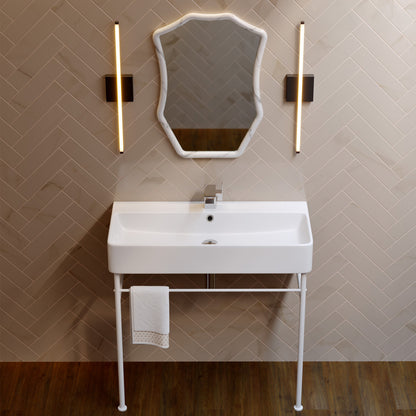 Carre 36 Ceramic Console Sink White Basin Matte White Legs