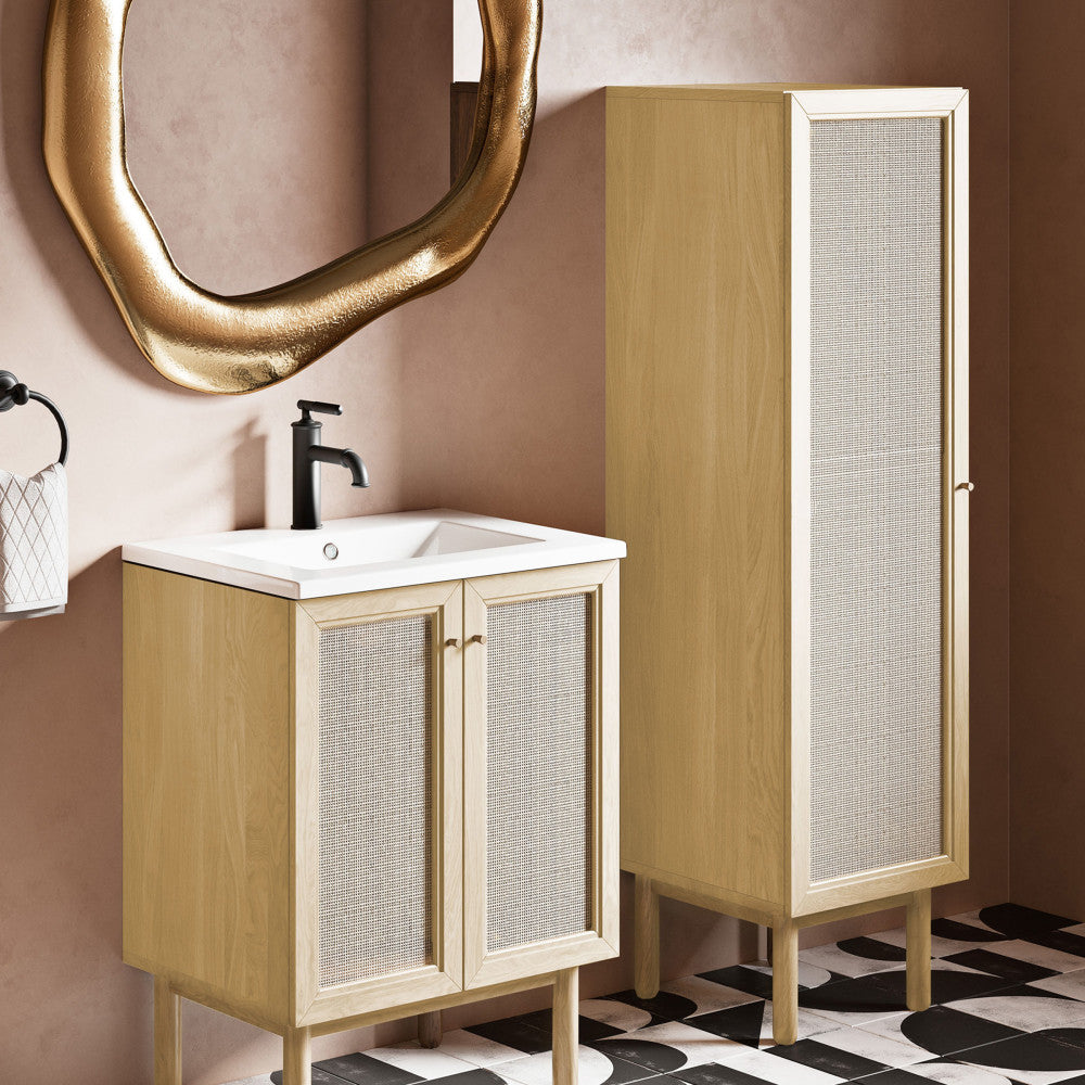Classe 15.5 x 15 x 60 Freestanding Linen Cabinet in Natural Oak