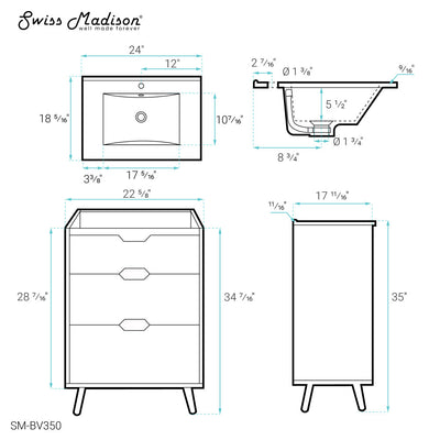 Brusque 24" Bathroom Vanity in White Oak