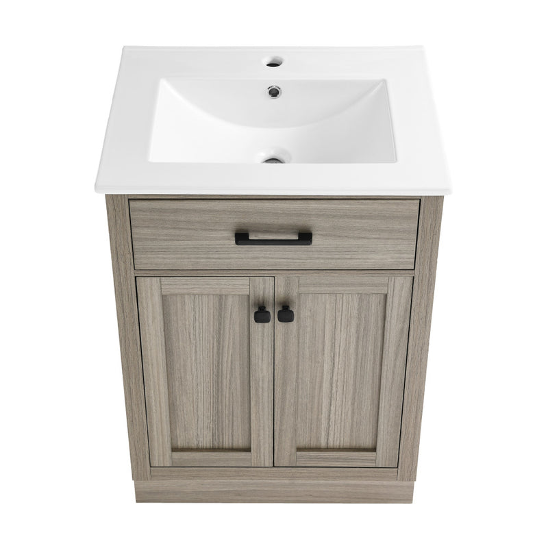 Burdon 24" Freestanding Bathroom Vanity in Weathered Oak with Sink Top