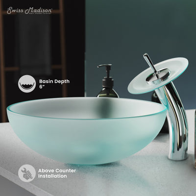 Cascade 16.5 Color Glass Vessel Sink with Faucet, Frost