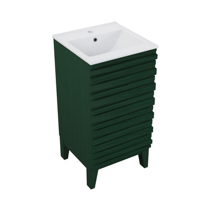 Cascade 18" Freestanding Bathroom Vanity in Green Oak with Sink Top