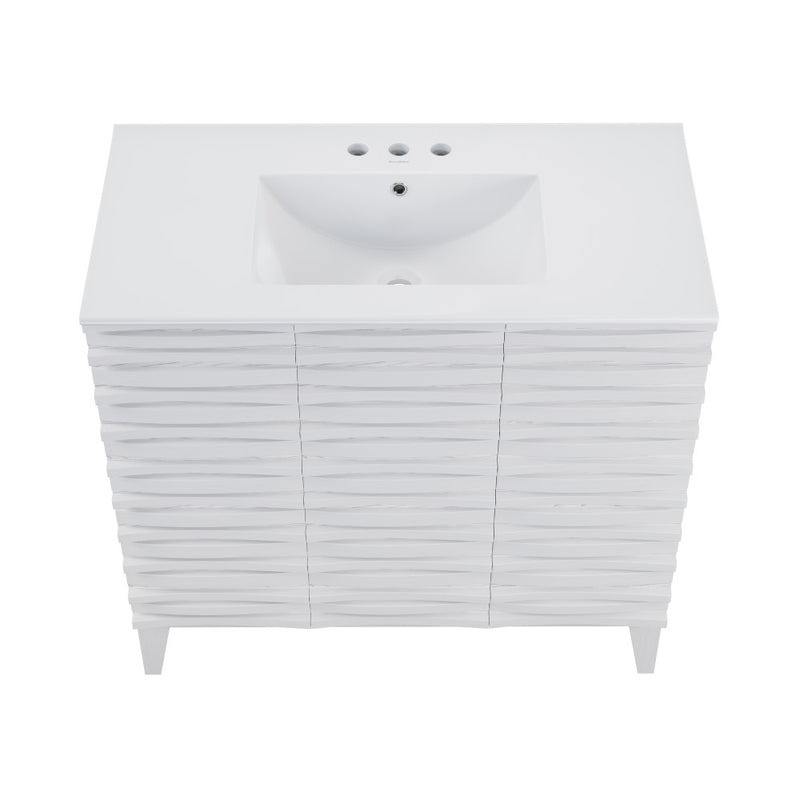 Cascade 36 in. White Oak Bathroom Vanity With White, 3-Hole Ceramic Sink Top