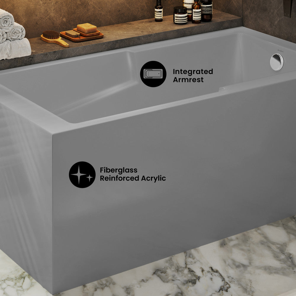 Voltaire 60 x 32 Right Drain Soaking Alcove Corner Apron Bathtub in Glossy Gray