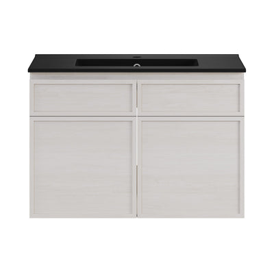 St. Tropez 30" Wall-Mounted Bathroom Vanity in White Oak with Black Sink Top