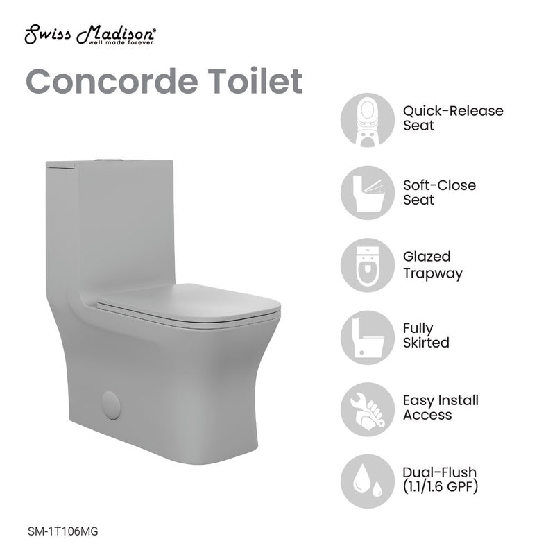 Concorde One Piece Square Toilet Dual Flush in Matte Grey 1.1/1.6 gpf