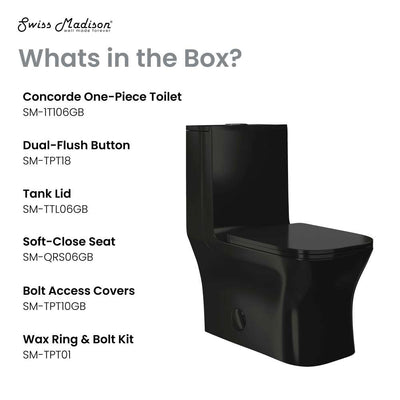 Concorde One Piece Square Toilet Dual Flush in Glossy Black 1.1/1.6 gpf
