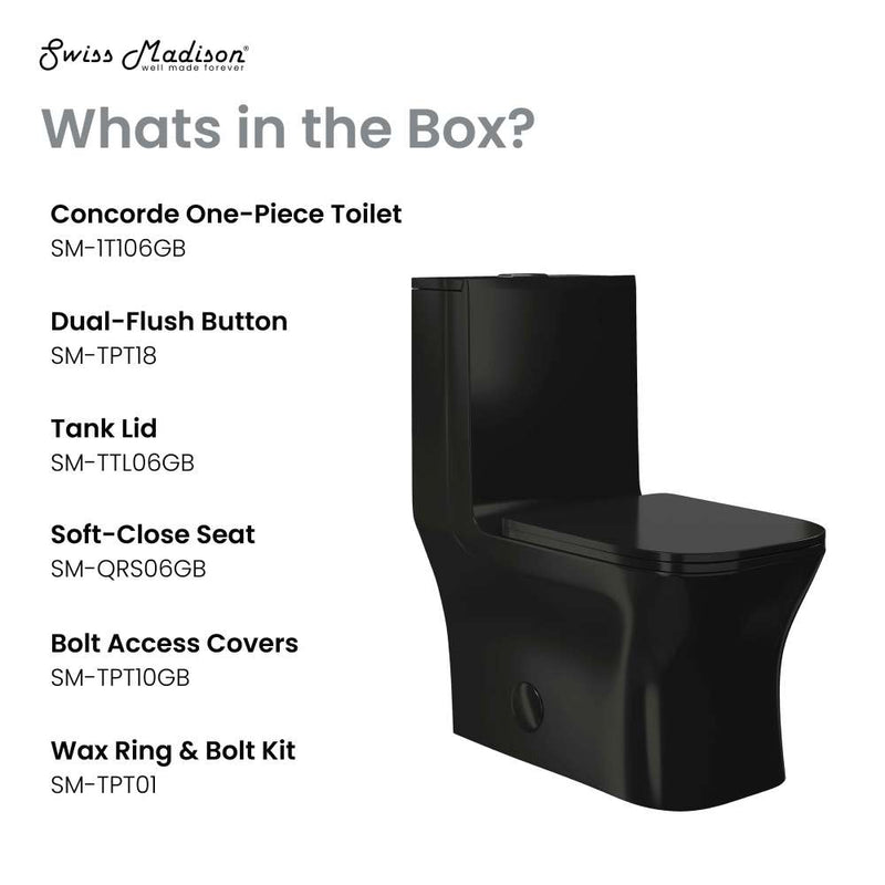 Concorde One Piece Square Toilet Dual Flush in Glossy Black 1.1/1.6 gpf