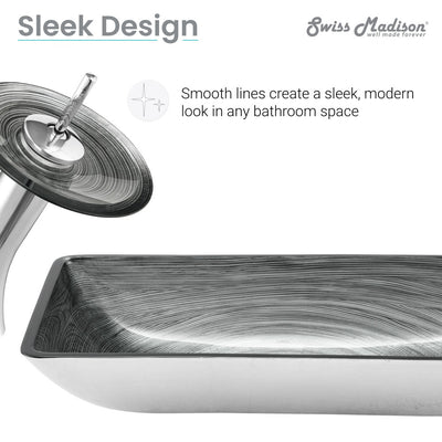 Cascade Rectangular Glass Vessel Sink with Faucet, Smoky Gray