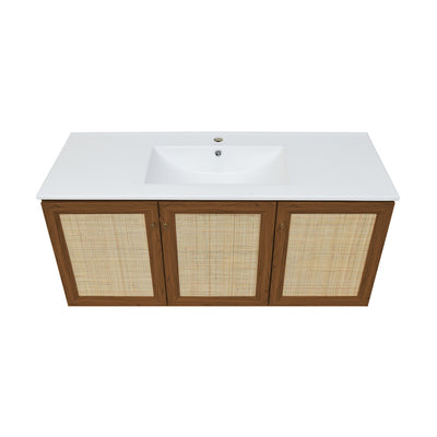 Classe 48" Wall-Mounted Bathroom Vanity in Brown Oak