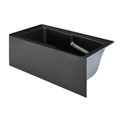 Voltaire 60 x 32 Skirted Left Drain Soaking Apron Bathtub in Matte Black with Integrated Overflow and Armrest, Drain Included