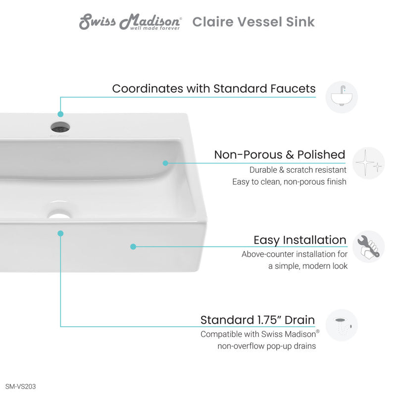 Claire 20 Rectangle Ceramic Vessel Sink