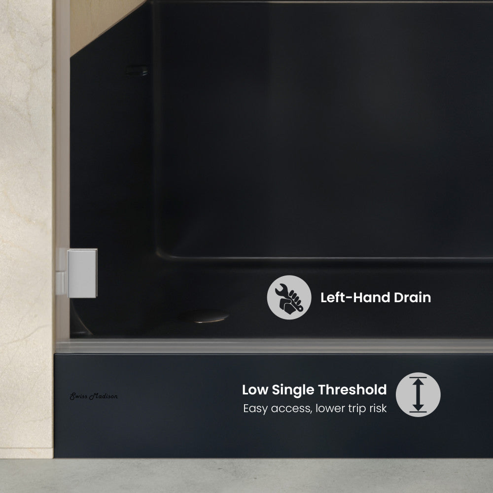Aquatique 60" x 32" Left Drain, Shower Base in Matte Black