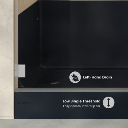 Aquatique 60" x 32" Left Drain, Shower Base in Matte Black