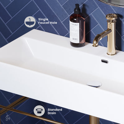 Claire 40 Ceramic Console Sink White Basin Gold Legs