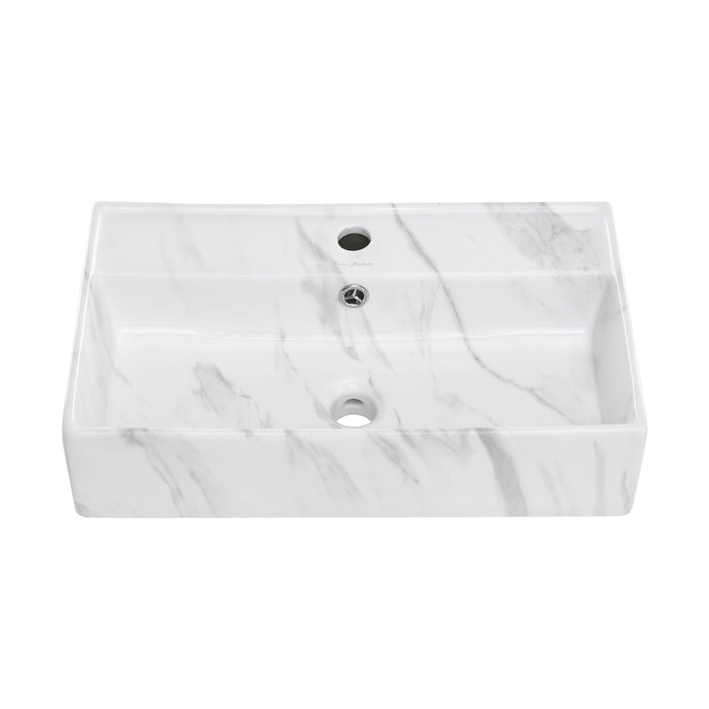 Claire 22" Rectangle Wall-Mount Bathroom Sink in White Marble