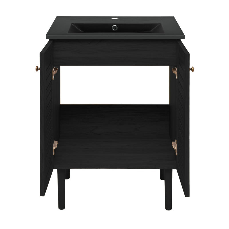 Bron 24" Freestanding Bathroom Vanity in Black Oak with Black Sink Top