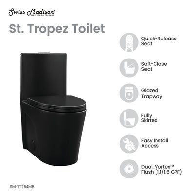 St. Tropez One-Piece Elongated Toilet Vortex Dual-Flush in Matte Black 1.1/1.6 gpf