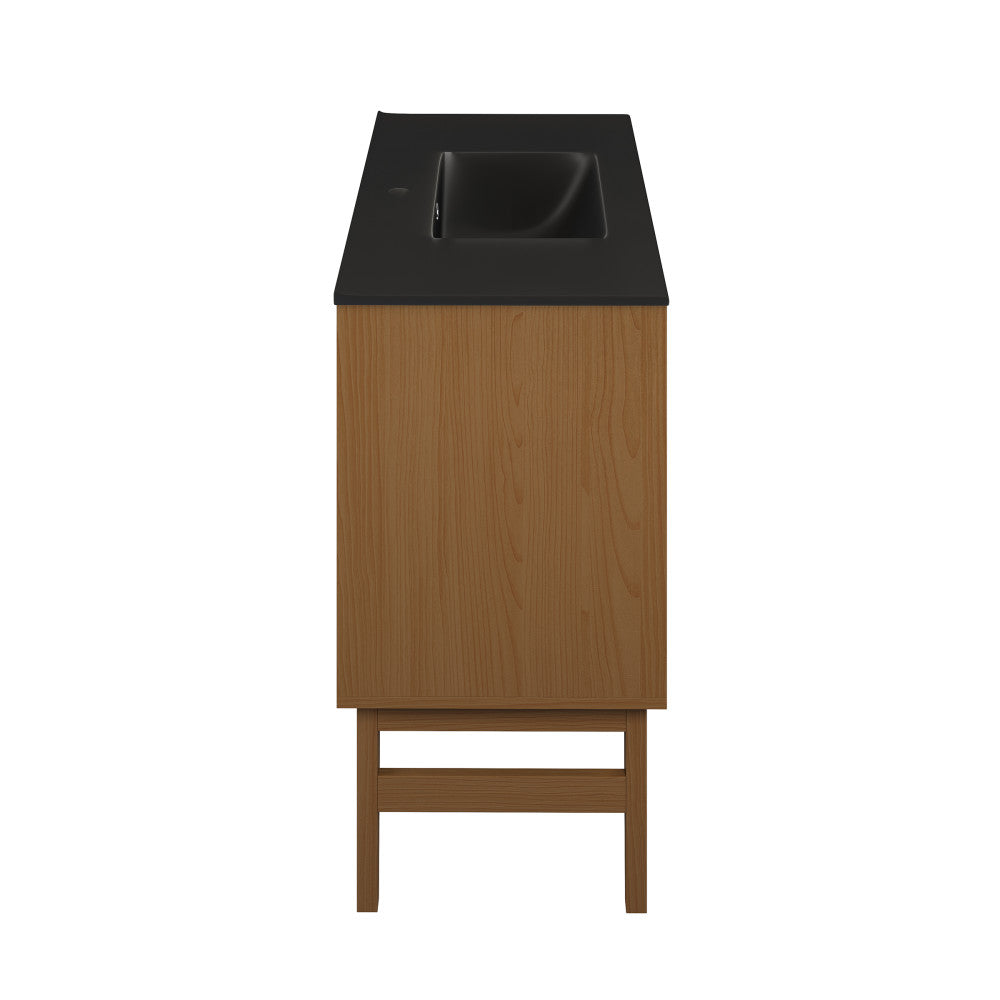 Bosse 36" Freestanding Bathroom Vanity in Brown Oak with Black Sink Top