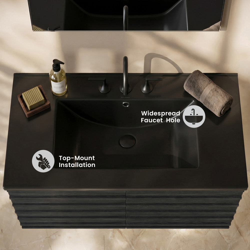 30" 3-Hole Widespread Vanity Sink Top in Matte Black